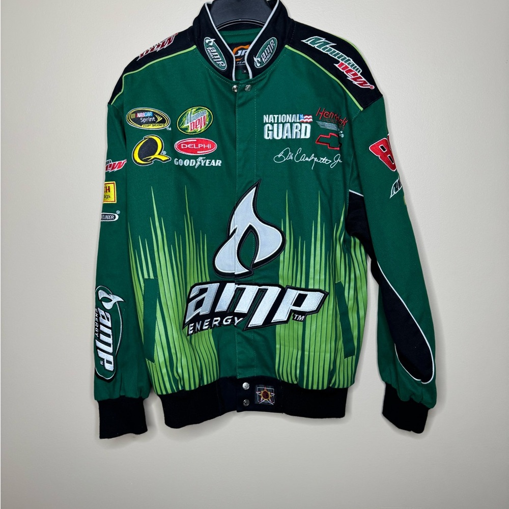 Green AMP Energy Bomber Jacket Dale Earnhardt jr. NASCAR